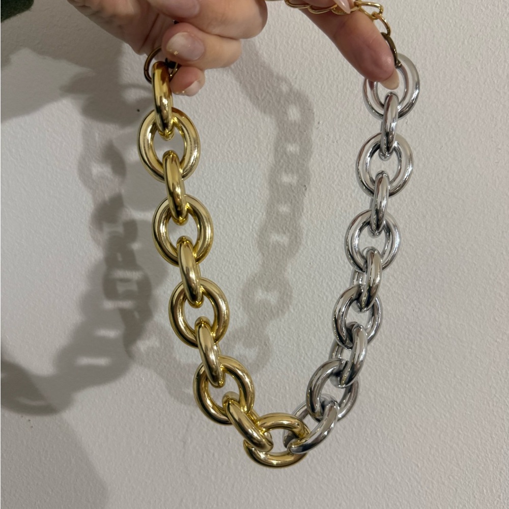 Two-Tone Chunky Chain Necklace - Gold & Silver